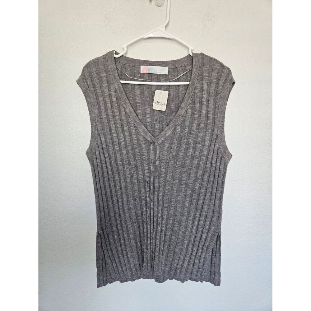 NWT Free People FP Beach | Vest Ribbed Knit Sweater Vest Gravel Grey Womens XS